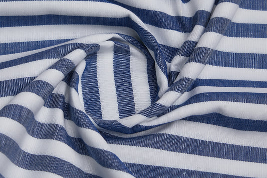 Linen Cotton Blend, Yarn Dyed Stripe, Plain,White And BlueMen And Women, Unstitched Shirting Or Top Fabric