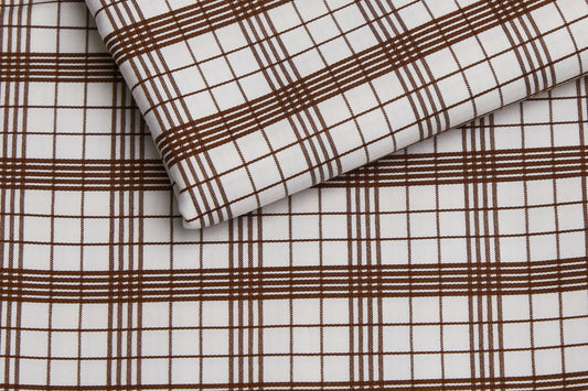 100% Giza Cotton, Yarn Dyed Stripe, Plain,White And Brown,Men And Women, Unstitched Shirting Or Top Fabric