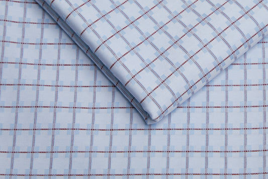 100% Giza Cotton, Yarn Dyed Checks, Dobby,Sky Blue,Men And Women, Unstitched Shirting Or Top Fabric