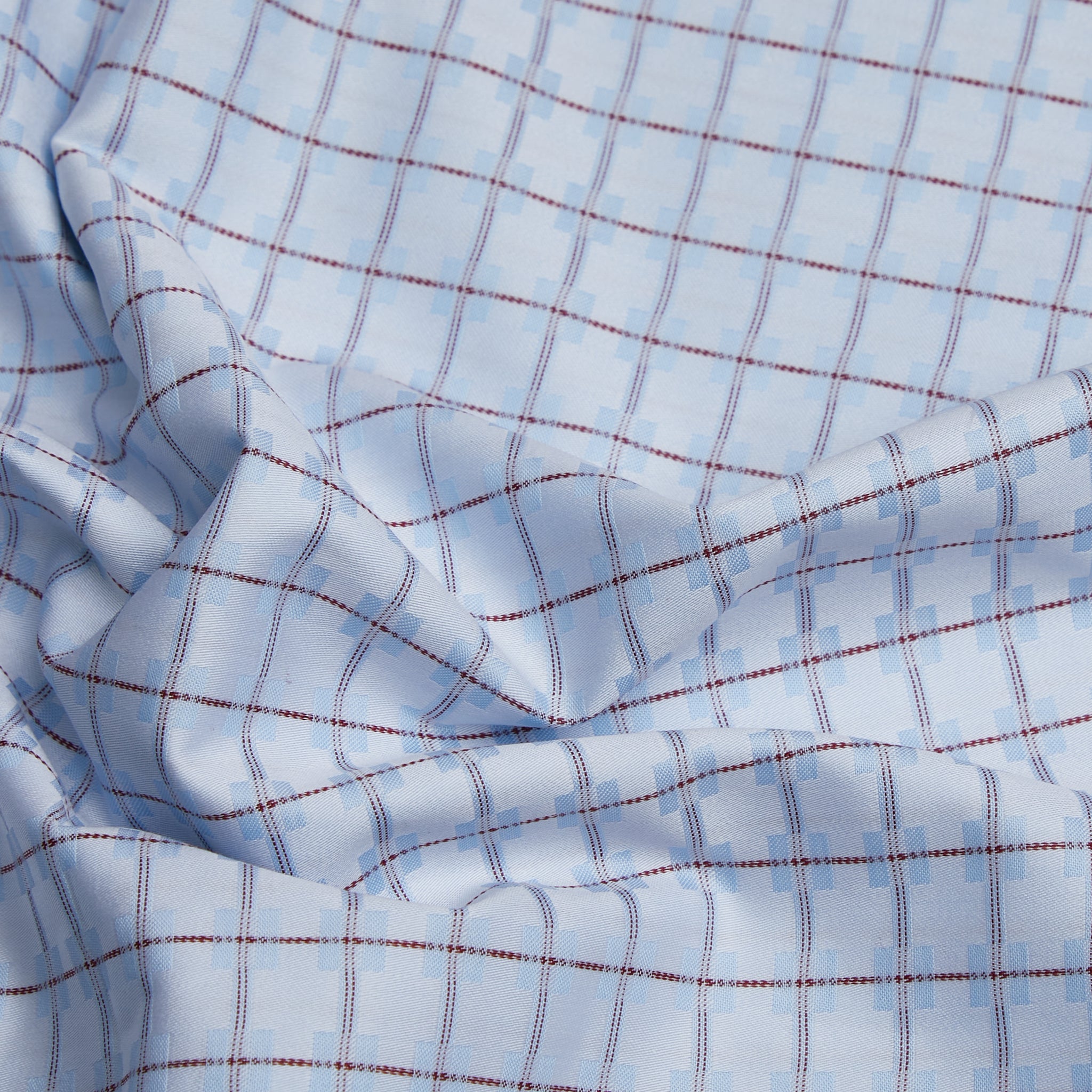 100% Giza Cotton, Yarn Dyed Checks, Dobby,Sky Blue,Men And Women, Unstitched Shirting Or Top Fabric