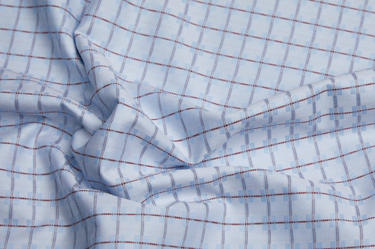 100% Giza Cotton, Yarn Dyed Checks, Dobby,Sky Blue,Men And Women, Unstitched Shirting Or Top Fabric