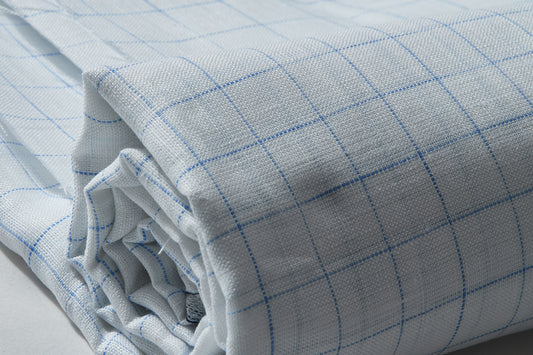 100% Linen, Yarn Dyed, Plain,White And Blue Men And Women, Unstitched Shirting Or Top Fabric