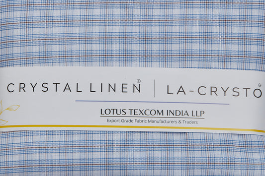 Linen Cotton Blend, Yarn Dyed Checks, Plain,White And Brown And BlueMen And Women, Unstitched Shirting Or Top Fabric