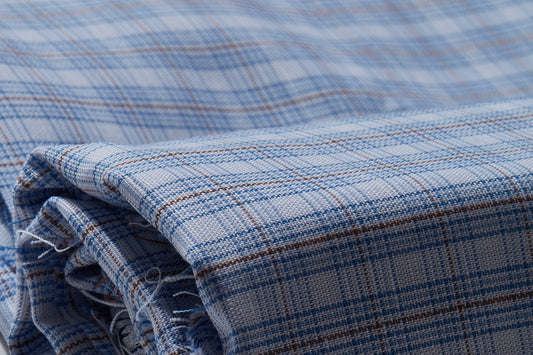 Linen Cotton Blend, Yarn Dyed Checks, Plain,White And Brown And BlueMen And Women, Unstitched Shirting Or Top Fabric