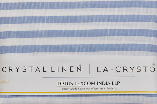 Linen Cotton Blend, Yarn Dyed Stripe, Plain,White And BlueMen And Women, Unstitched Shirting Or Top Fabric