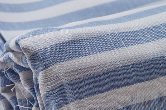 Linen Cotton Blend, Yarn Dyed Stripe, Plain,White And BlueMen And Women, Unstitched Shirting Or Top Fabric