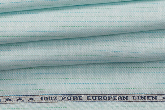 100% Linen, Yarn Dyed, Twill,Sky Blue And Green Men And Women, Unstitched Shirting Or Top Fabric