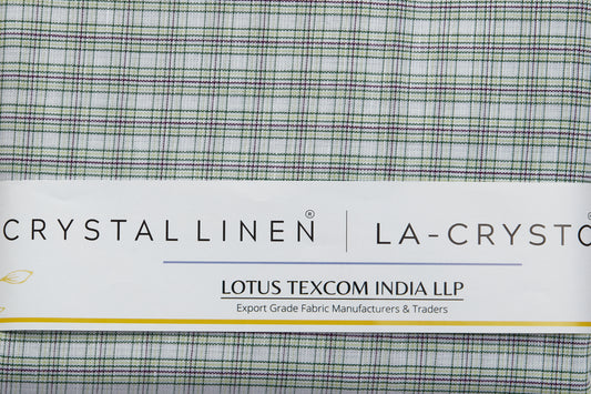 Linen Cotton Blend, Yarn Dyed Checks, Plain,White And Green And VioletMen And Women, Unstitched Shirting Or Top Fabric