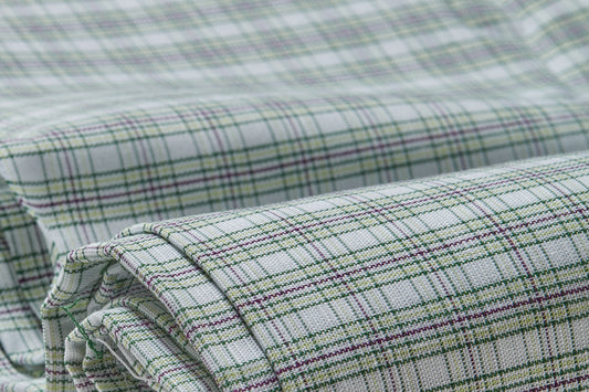 Linen Cotton Blend, Yarn Dyed Checks, Plain,White And Green And VioletMen And Women, Unstitched Shirting Or Top Fabric