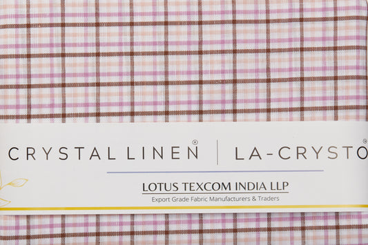 Linen Cotton Blend, Yarn Dyed Checks, Plain,White And Pink And BrownMen And Women, Unstitched Shirting Or Top Fabric