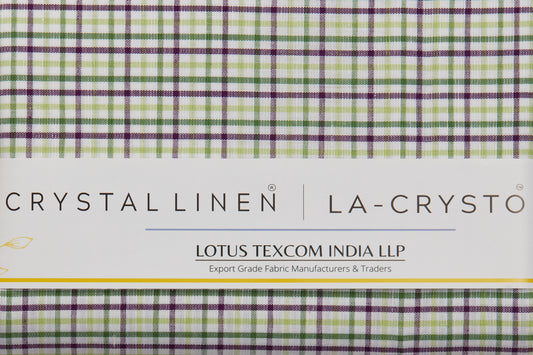 Linen Cotton Blend, Yarn Dyed Checks, Plain,White And Green And VioletMen And Women, Unstitched Shirting Or Top Fabric