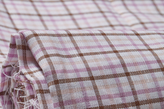 Linen Cotton Blend, Yarn Dyed Checks, Plain,White And Pink And BrownMen And Women, Unstitched Shirting Or Top Fabric