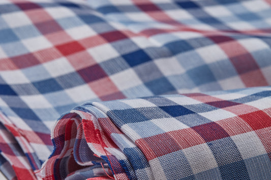 Linen Cotton Blend, Yarn Dyed Checks, Plain,White And Blue And RedMen And Women, Unstitched Shirting Or Top Fabric