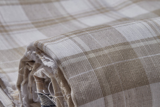 Linen Cotton Blend, Yarn Dyed Checks, Plain,White And BrownMen And Women, Unstitched Shirting Or Top Fabric