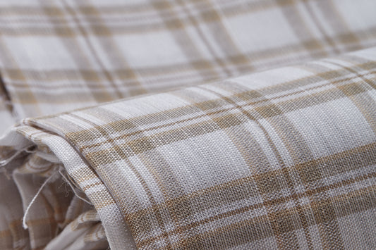 Linen Cotton Blend, Yarn Dyed Checks, Plain,White And BrownMen And Women, Unstitched Shirting Or Top Fabric