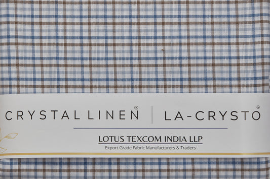 Linen Cotton Blend, Yarn Dyed Checks, Plain,White And Blue And BrownMen And Women, Unstitched Shirting Or Top Fabric