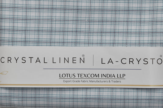 Linen Cotton Blend, Yarn Dyed Checks, Plain,White And Blue And TurqMen And Women, Unstitched Shirting Or Top Fabric