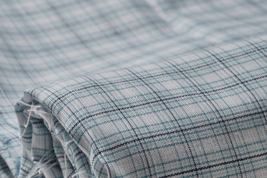 Linen Cotton Blend, Yarn Dyed Checks, Plain,White And Blue And TurqMen And Women, Unstitched Shirting Or Top Fabric